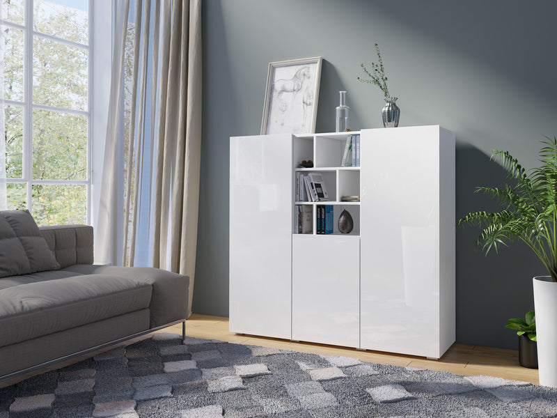 Dressoir - Banyan - Hoogglans wit - 131cm hoog