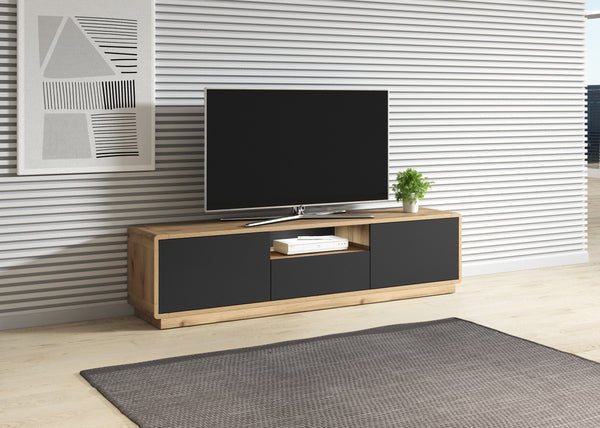 Tv-Meubel - Peepal - Matzwart/Eiken - 180cm