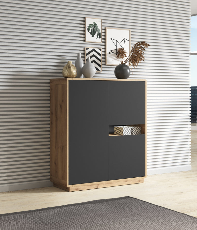 Kast - Peepal - Matzwart/Eiken (125cm hoog)