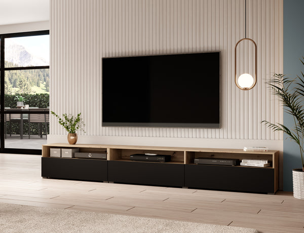 Tv-meubel – Ebony – Zwart (eiken) – 270cm