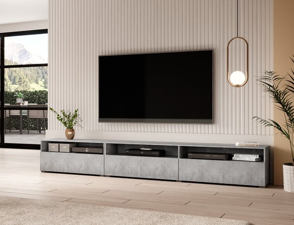 Tv-meubel – Ebony – Lichtgrijs (Betonlook) – 270cm