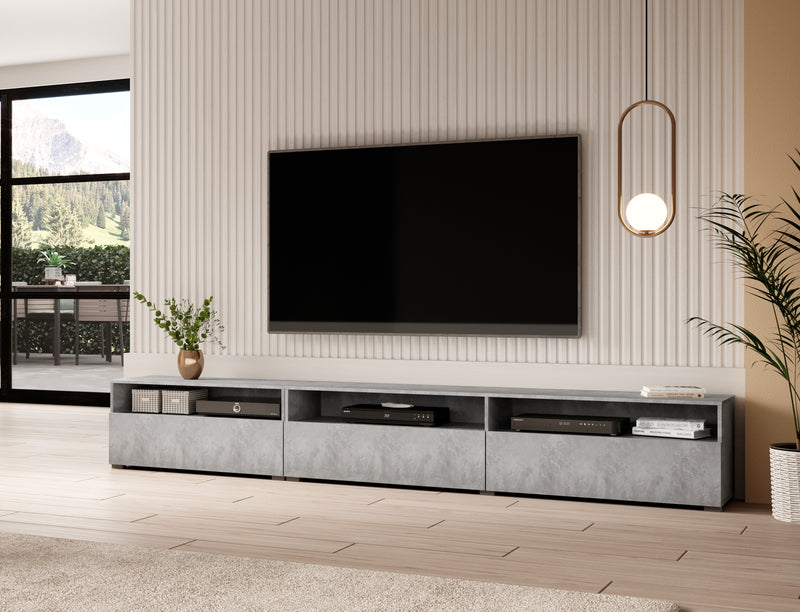 Tv-meubel – Ebony – Lichtgrijs (Betonlook) – 270cm
