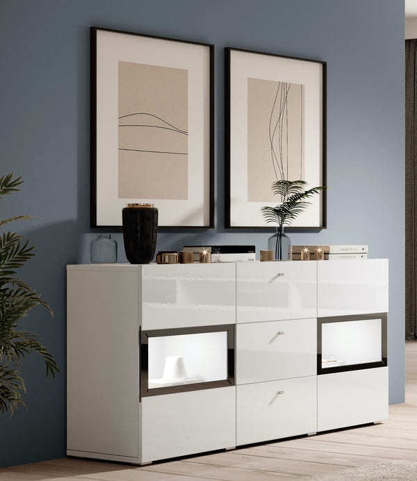 Dressoir – Ebony –Wit (hoogglans) – 132cm