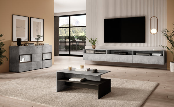 Dressoir – Ebony – Lichtgrijs (Betonlook) – 132cm