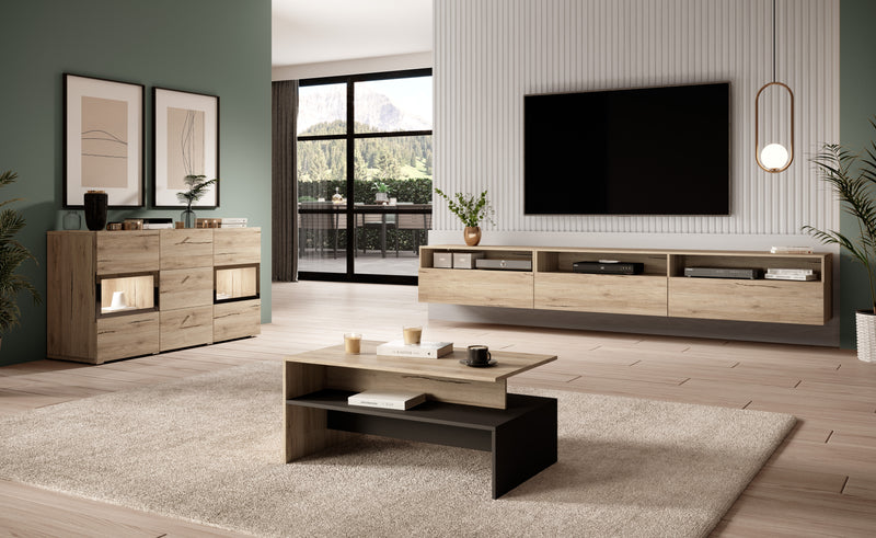 Tv-meubel – Ebony – Eiken – 270cm