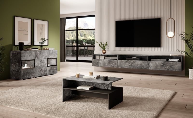 Dressoir – Ebony – Donker grijs (Betonlook) – 132cm
