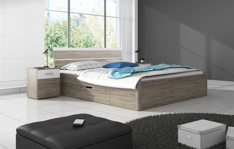 Tweepersoonsbed (160-200cm) - Bolacacia 1 - Licht Eiken - Uitschuifbare lade