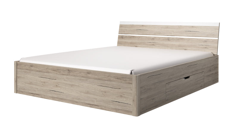 Tweepersoonsbed (180-200cm) - Bolacacia 1 - Licht eiken - Uitschuifbare lade