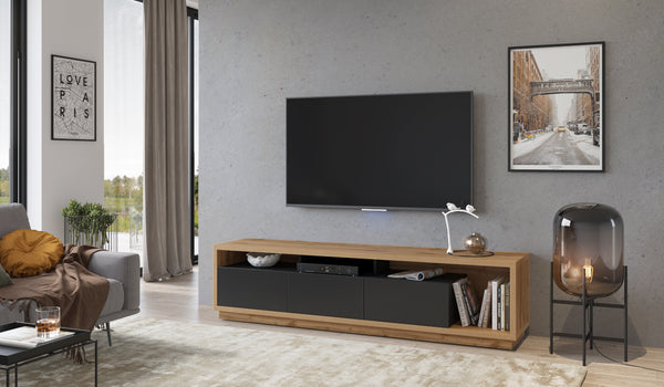 Tv-meubel -  Dion – Eiken (naturel)/Matzwart – 200cm