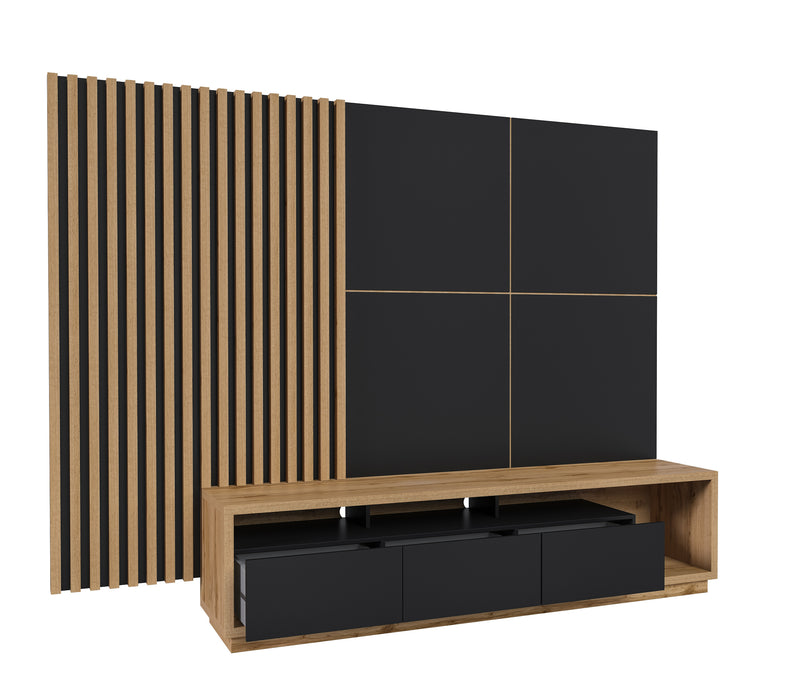 Tv-meubel -  Dion – Eiken (naturel)/Matzwart – 200cm
