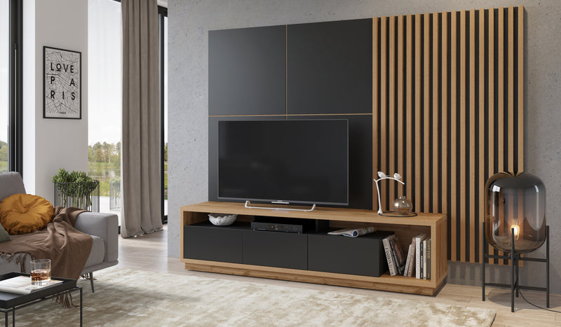 Wandbekleding met lamellen – Dion - Eiken kleur/zwart - Design – Type 1