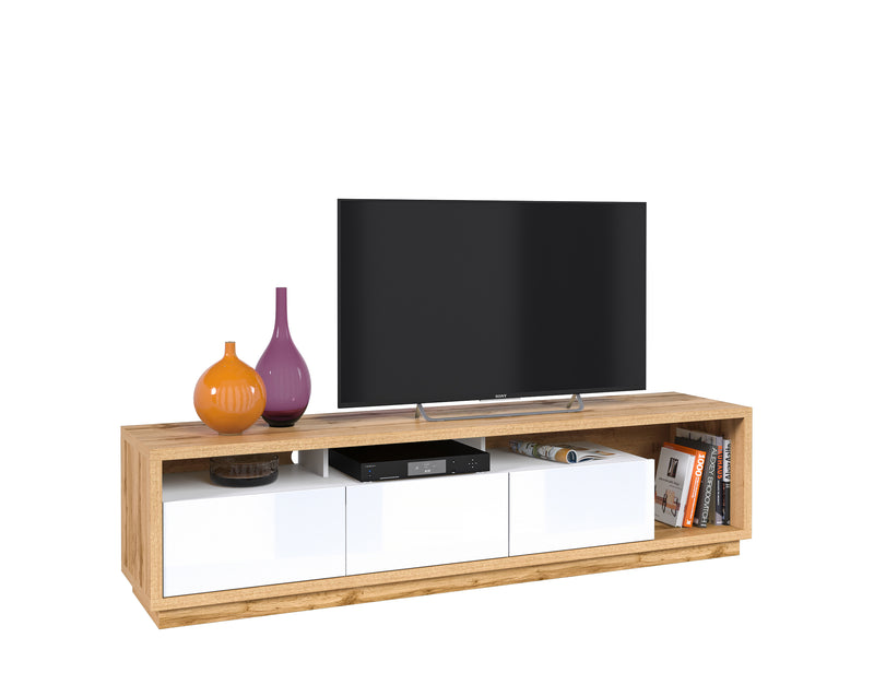 Tv-meubel -  Dion – Eiken (naturel)/Hoogglans wit – 200cm