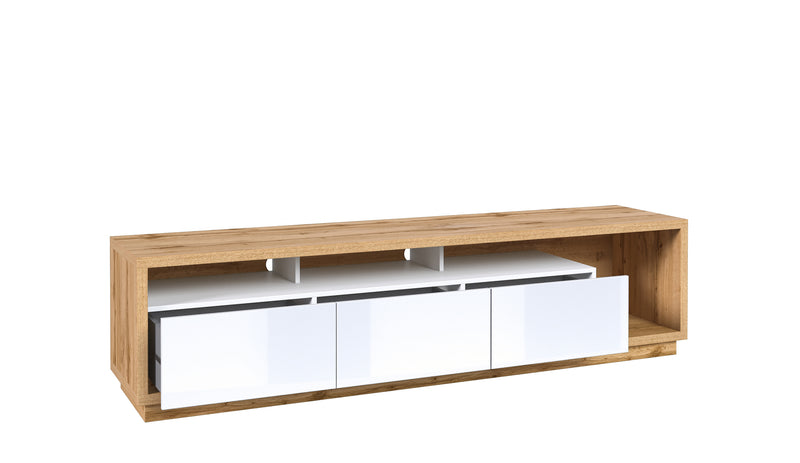 Tv-meubel -  Dion – Eiken (naturel)/Hoogglans wit – 200cm