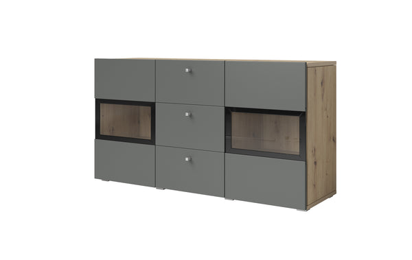 Dressoir – Ebony – Lichtgrijs (eiken) – 132cm