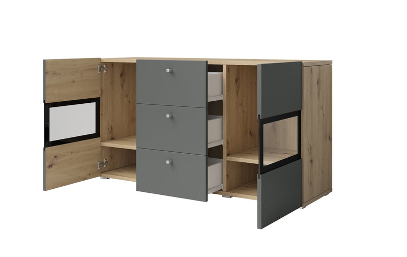 Dressoir – Ebony – Lichtgrijs (eiken) – 132cm