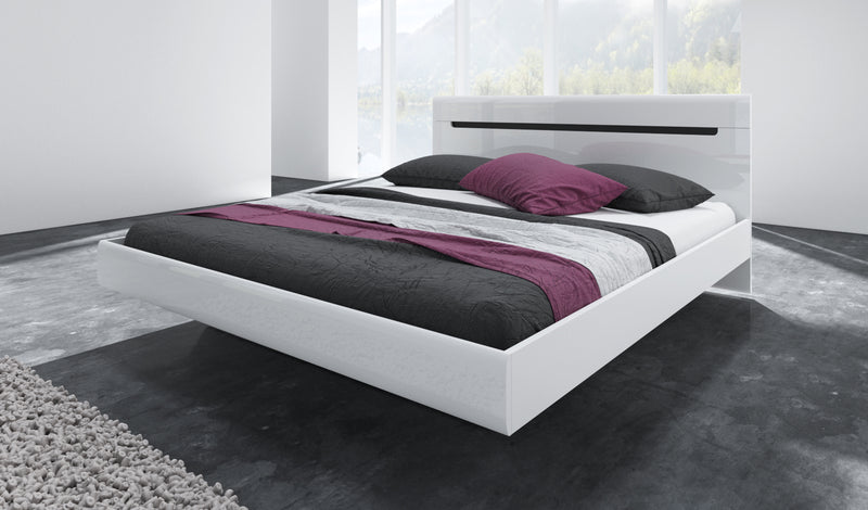 Tweepersoonsbed (160-200cm) - Holly - Hoogglans wit - Zwevend