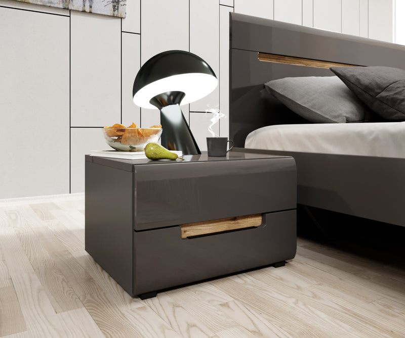 Slaapkamer set (180-200) - Holly - Antraciet/Eiken (hoogglans) - Compleet