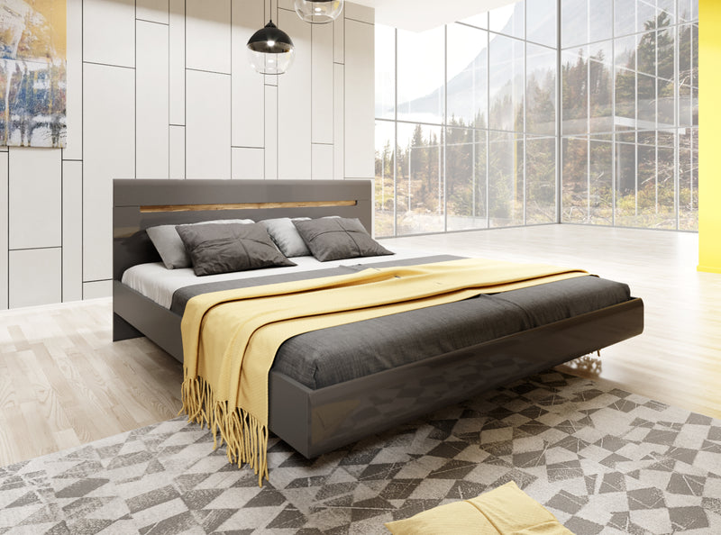Slaapkamer set (160-200) - Holly - Antraciet/Eiken (hoogglans) - Compleet