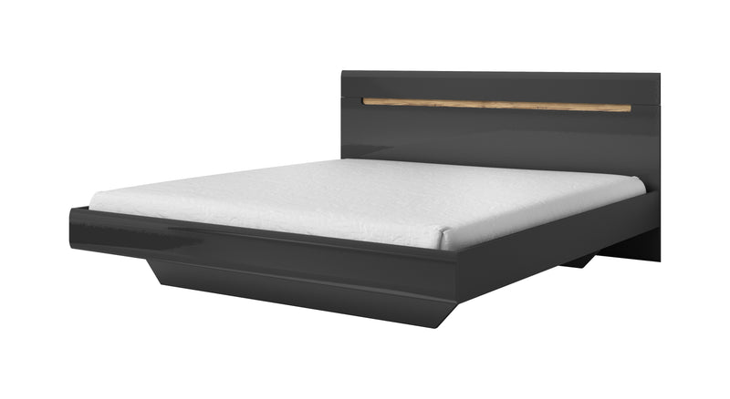 Tweepersoonsbed (160-200cm) - Holly - Antraciet/Eiken (hoogglans) - Zwevend