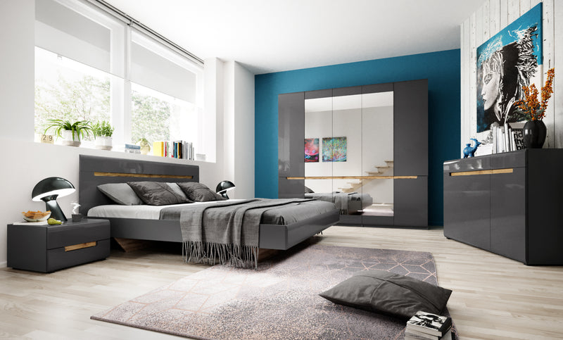 Slaapkamer set (180-200) - Holly - Antraciet/Eiken (hoogglans) - Compleet