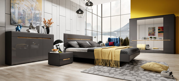 Tweepersoonsbed (160-200cm) - Holly - Antraciet/Eiken (hoogglans) - Zwevend