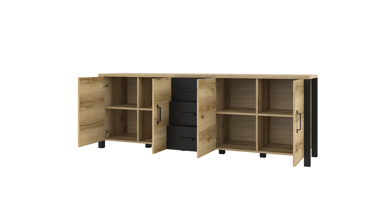 Dressoir - Babul - Type 3 - Licht eiken/Matzwart - 220cm