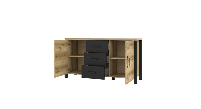 Dressoir - Babul - Type 1 - Licht eiken/Matzwart - 147cm