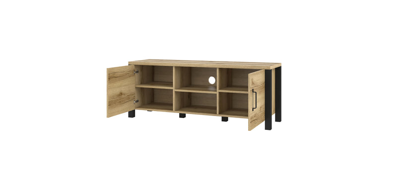Tv-meubel - Babul - Licht eiken/Matzwart - 147cm