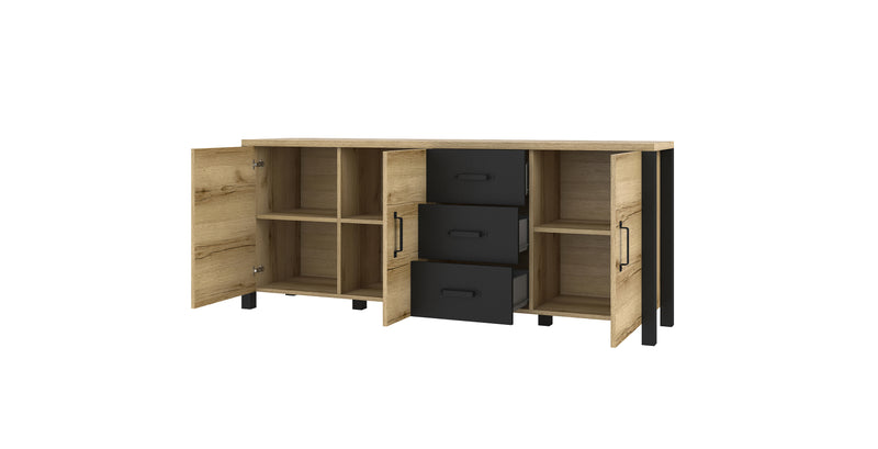 Dressoir - Babul - Type 2 - Licht eiken/Matzwart - 192