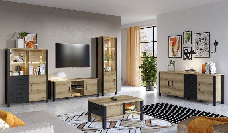 Tv-meubel - Babul - Licht eiken/Matzwart - 147cm