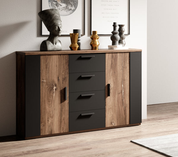 Commode - Gardenia - Donker eiken/Matzwart - 132cm