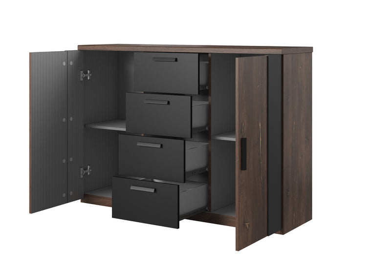 Commode - Gardenia - Donker eiken/Matzwart - 132cm
