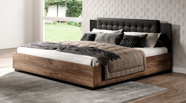 Tweepersoonsbed (160-200cm) - Gardenia - Donker eiken/Zwart - Hoofdbord