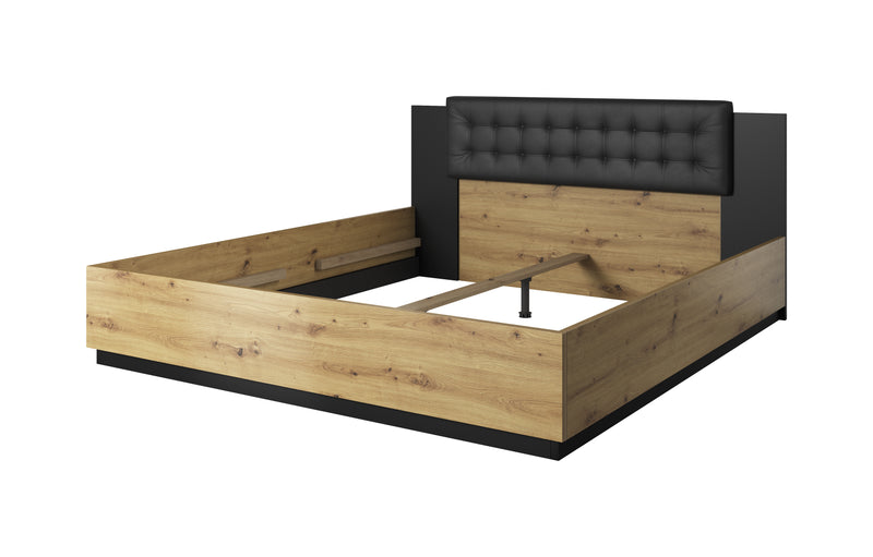 Tweepersoonsbed (160-200cm) - Gardenia - Licht eiken/Zwart - Hoofdbord