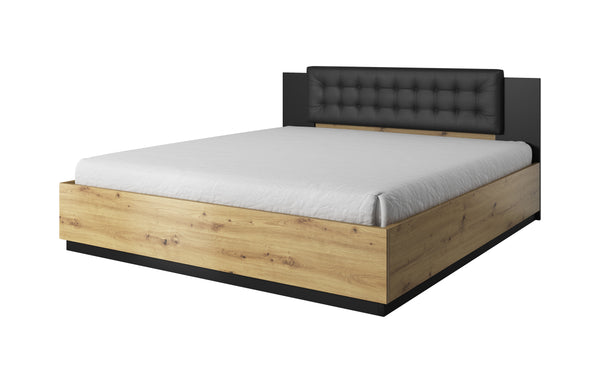 Tweepersoonsbed (160-200cm) - Gardenia - Licht eiken/Zwart - Hoofdbord