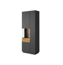 Vitrinekast - Flax - Type 1 - Matzwart/Licht eiken - 207cm