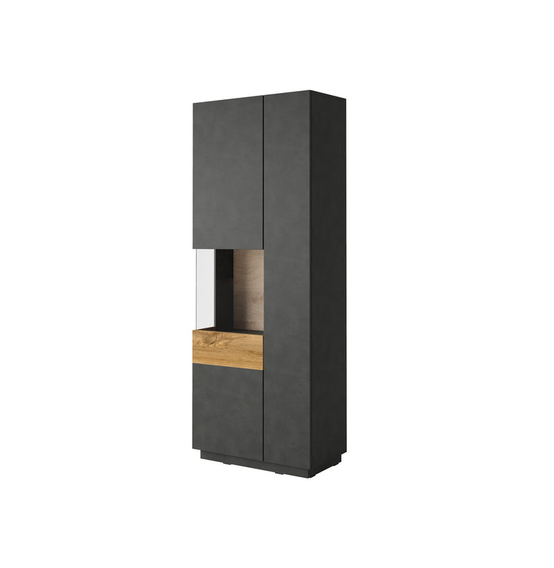 Vitrinekast - Flax - Type 1 - Matzwart/Licht eiken - 207cm