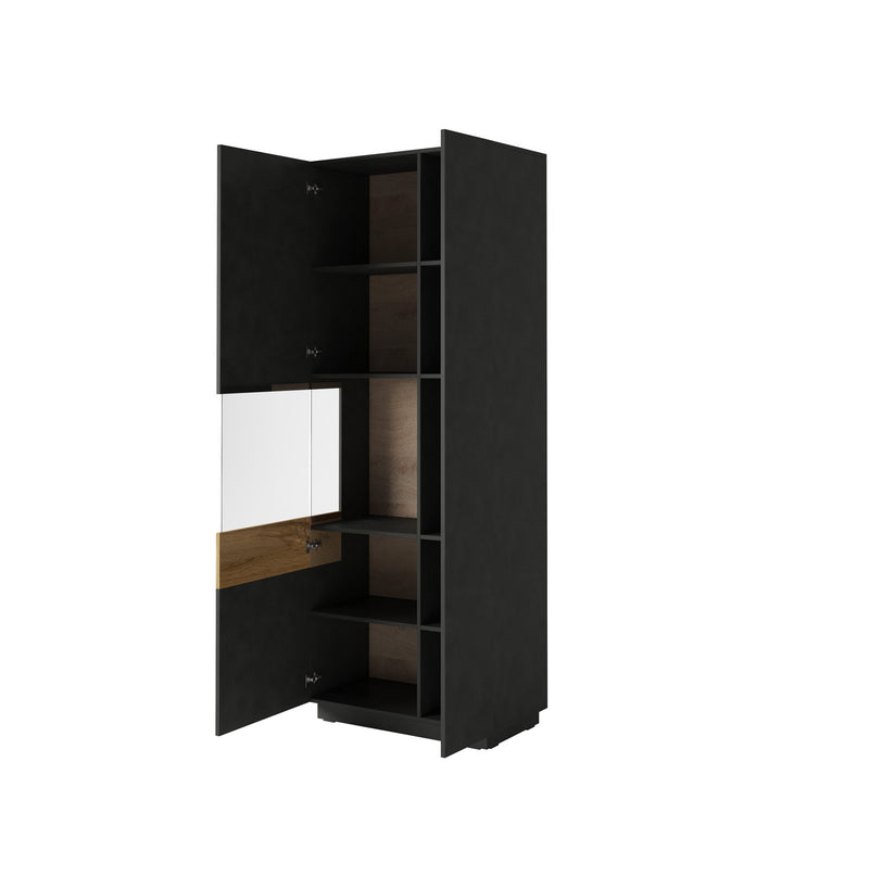 Vitrinekast - Flax - Type 1 - Matzwart/Licht eiken - 207cm