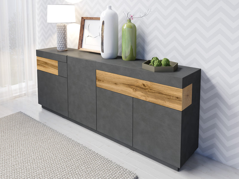Dressoir - Flax - Type 1 - Matzwart/Licht eiken - 219cm