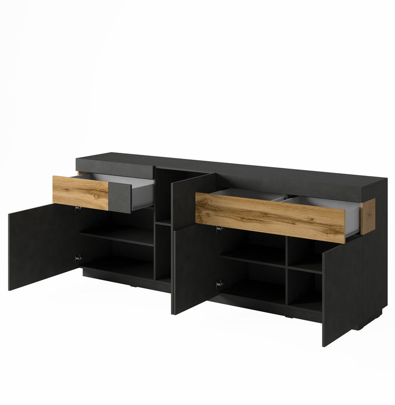 Dressoir - Flax - Type 1 - Matzwart/Licht eiken - 219cm