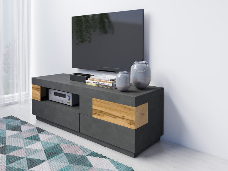 Tv-meubel - Flax - Type 2 - Matzwart/Licht eiken - 160cm
