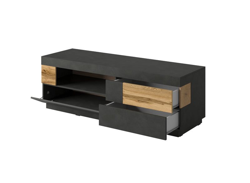 Tv-meubel - Flax - Type 2 - Matzwart/Licht eiken - 160cm