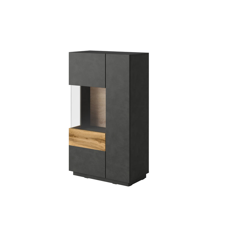 Vitrinekast - Flax - Type 2 - Matzwart/Licht eiken - 139cm