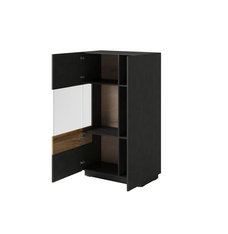 Vitrinekast - Flax - Type 2 - Matzwart/Licht eiken - 139cm