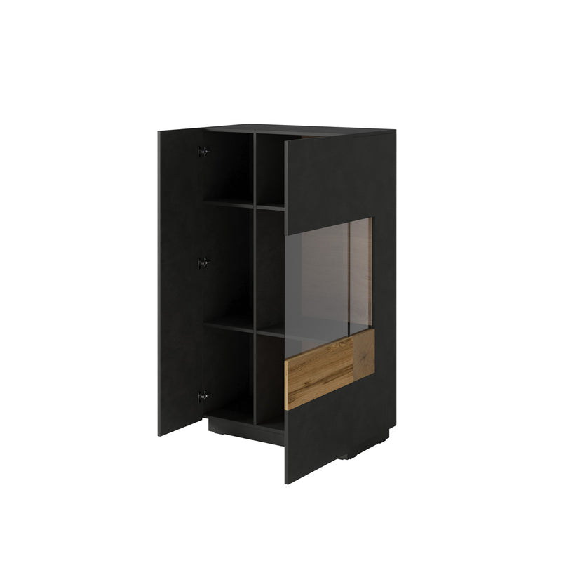 Vitrinekast - Flax - Type 3 - Matzwart/Licht eiken - 139cm