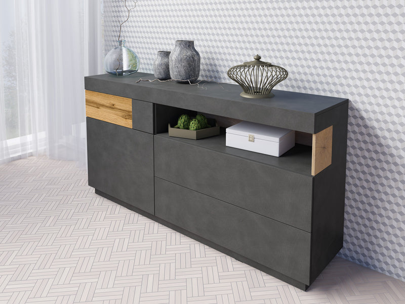 Dressoir - Flax - Type 3 - Matzwart/Licht eiken - 130cm