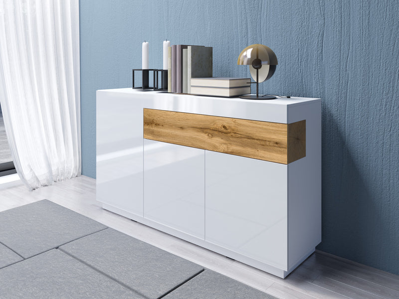 Dressoir - Flax - Type 2 - Hoogglans wit/Licht eiken - 150cm