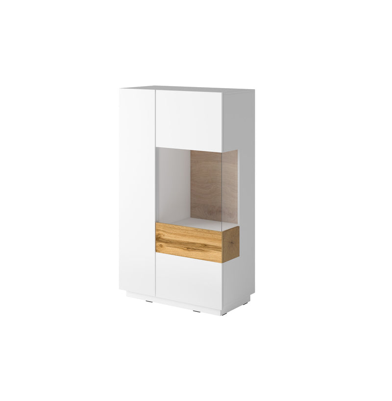 Vitrinekast - Flax - Type 3 - Hoogglans wit/Licht eiken - 139cm