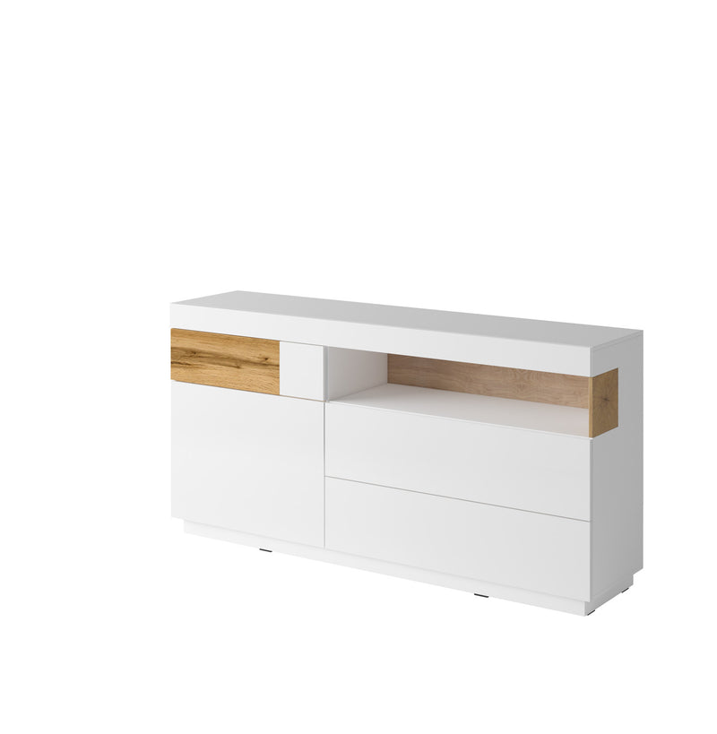 Dressoir - Flax -Type 3 - Hoogglans wit/Licht eiken - 130cm