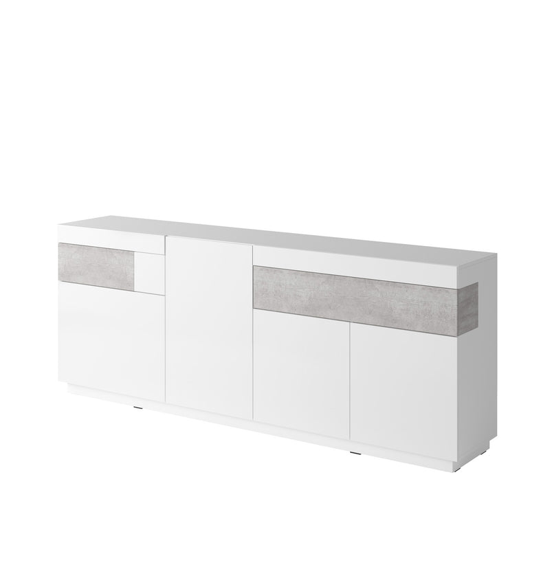 Dressoir - Flax - Type 1 - Hoogglans wit/Licht grijs (betonlook) - 219cm